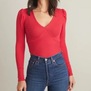 NWT Marine Layer Lexi Rib V-Neck Top in Barberry Pink